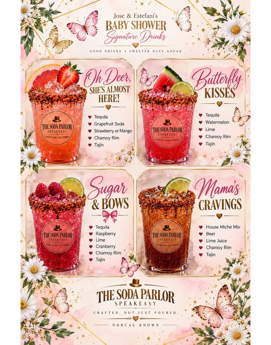 Custom crafted specialty drink menu created for a private baby shower